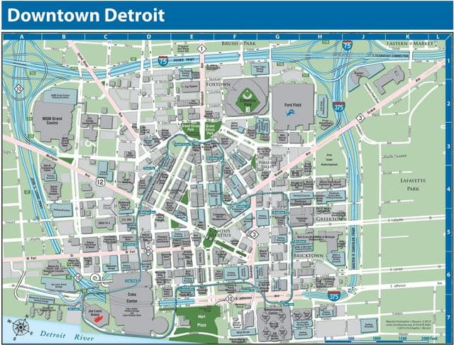 Detroit city center map