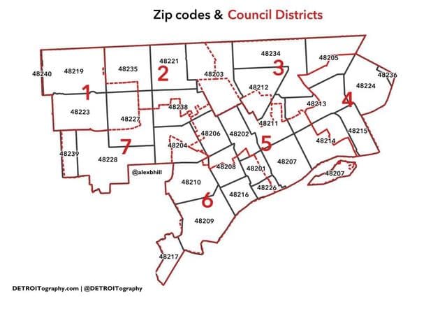Detroit zip codes map